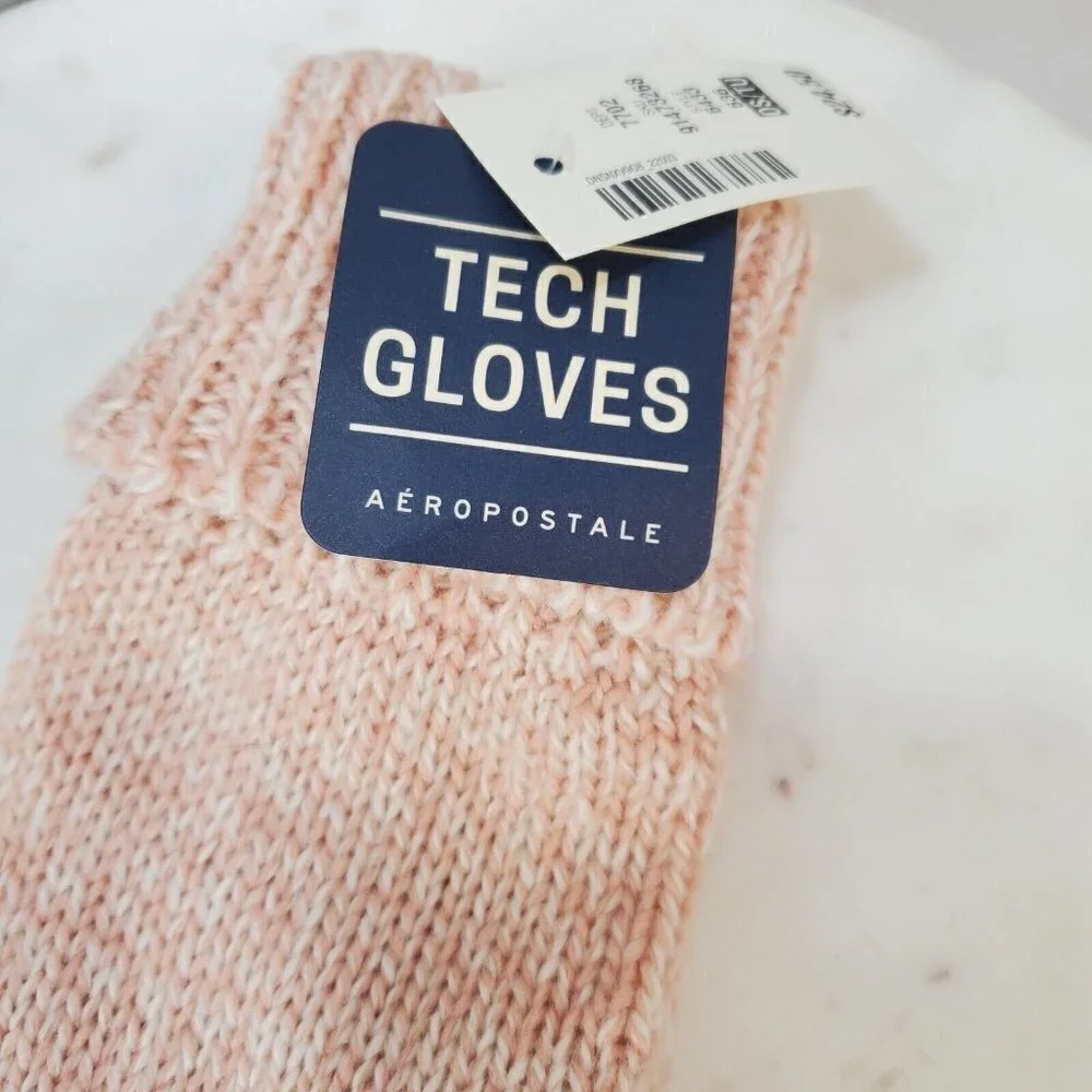 AEROPOSTALE Knit Tech Gloves Smartphone Compatible Pink‎ Black NEW